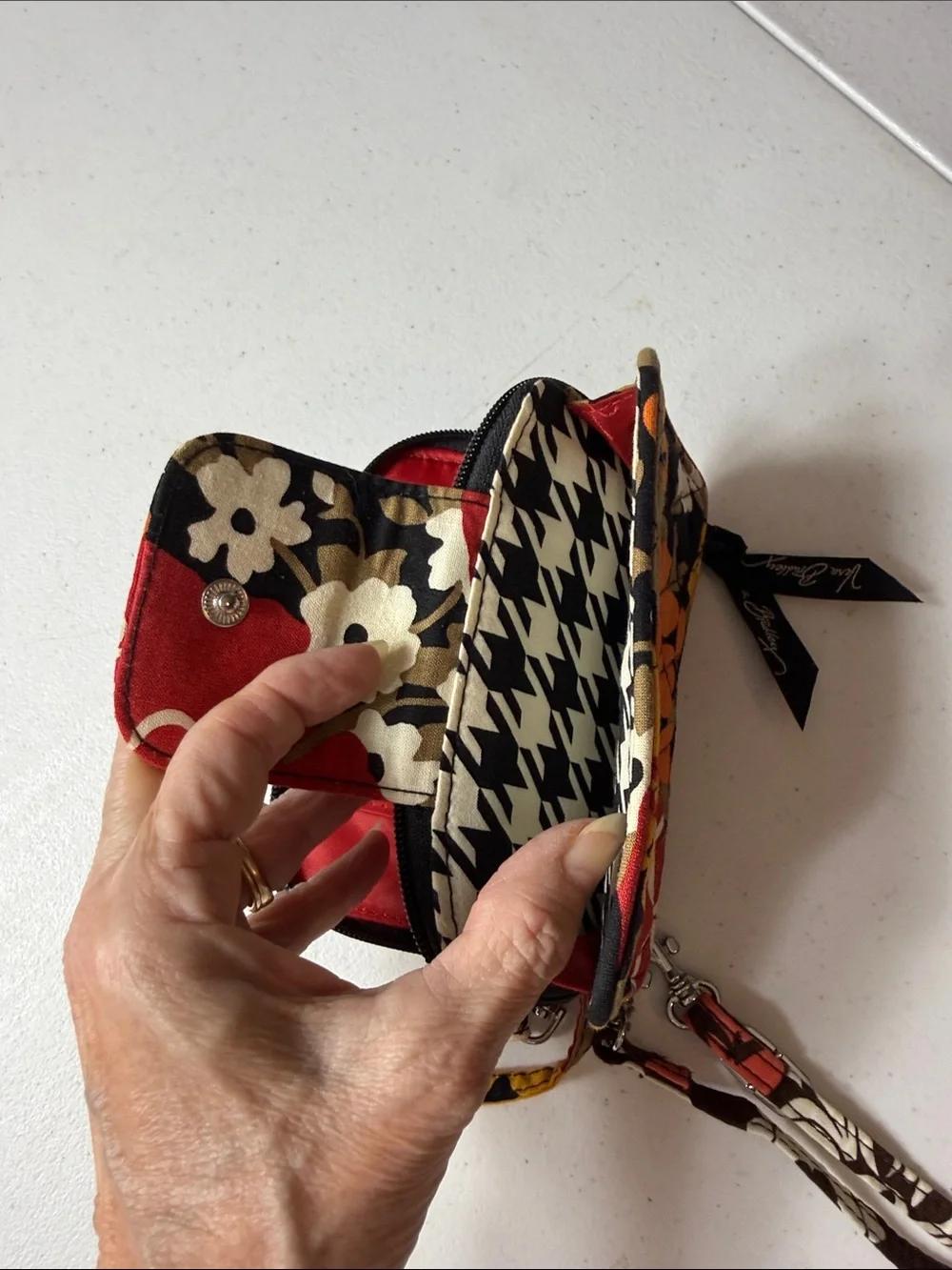 Vera Bradley Floral Quilted Key & Card Holder in Red, Orange, Yellow, Brown